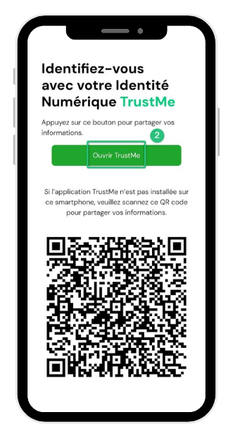 Bandeau Ouvrir TrustMe affiché sur mobile