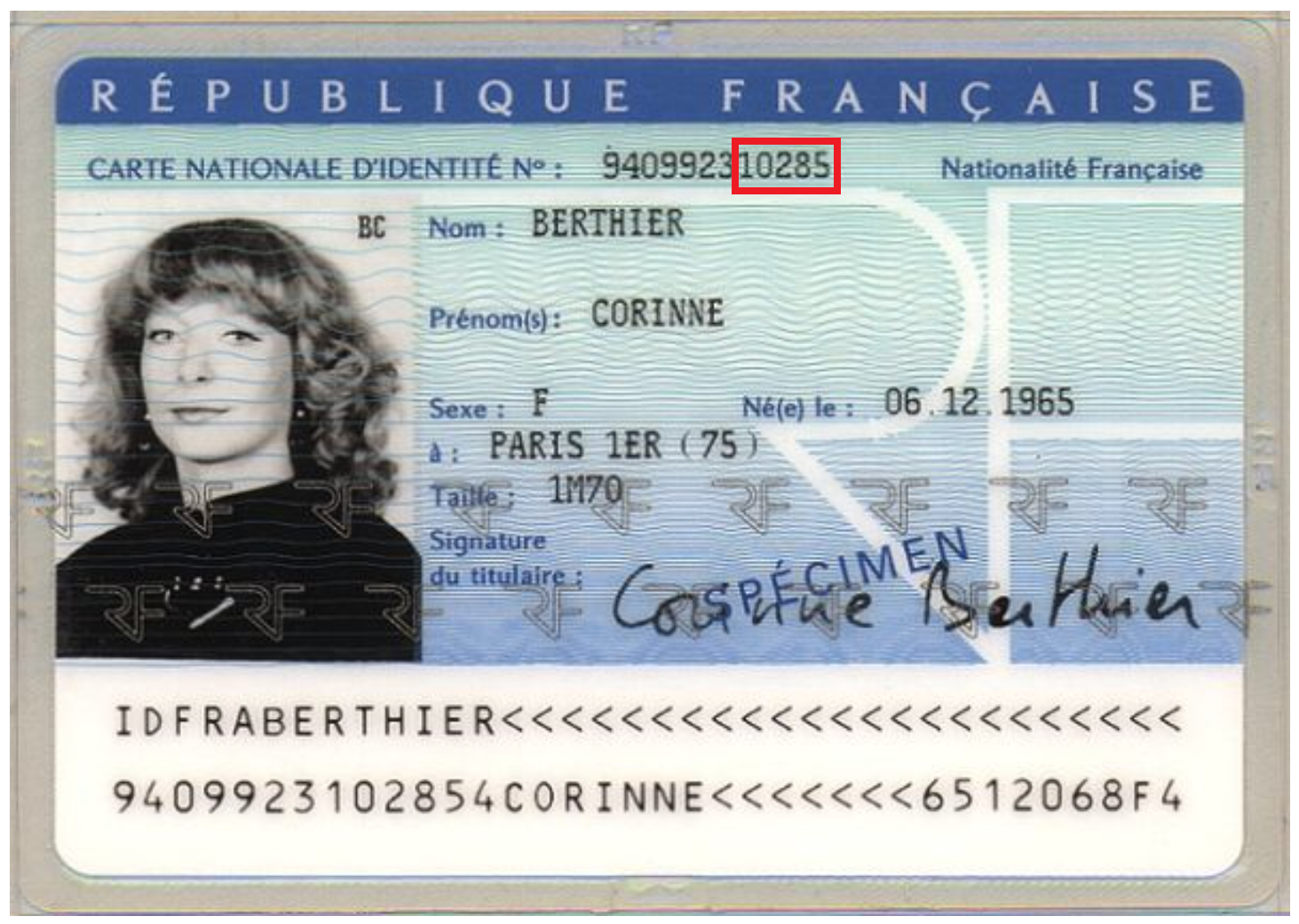 Exemple de carte d'identité française