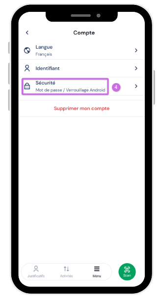 Étape 4 : accès à la rubrique Sécurité